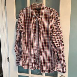 Banana Republic Factory Cranberry and Blue Plaid Shirt
